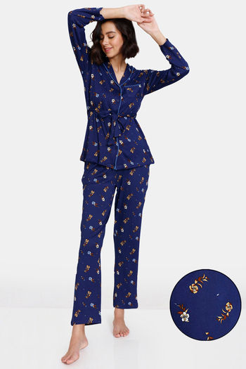 Buy Zivame Dear Rosie Knit Poly Pyjama Set - Medieval Blue